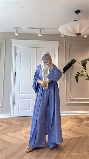 Keten Kimono Takım - Mavi