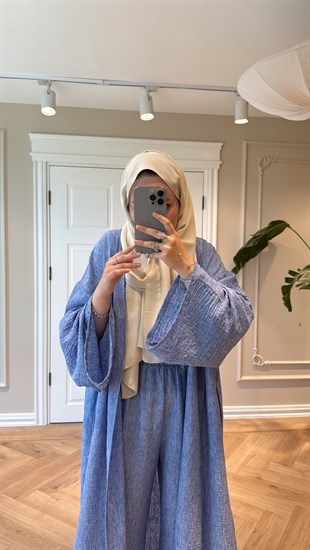 Keten Kimono Takım - Mavi