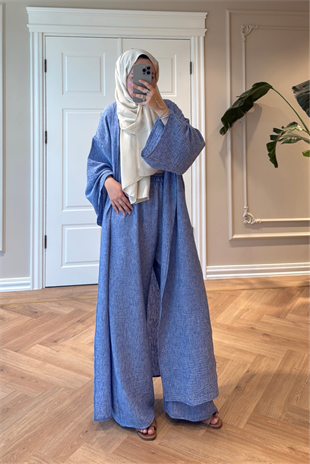 Keten Kimono Takım - Mavi