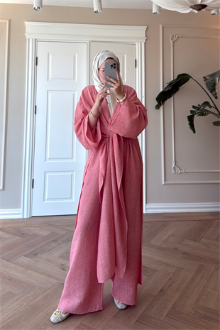 Keten Kimono Takım - Pembe
