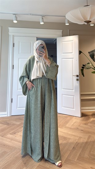 Keten Kimono Takım - Yeşil