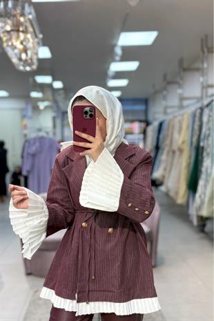 Kol Ağızları Piliseli Ceket-bordo