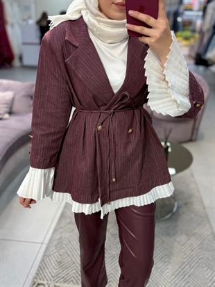 Kol Ağızları Piliseli Ceket-bordo