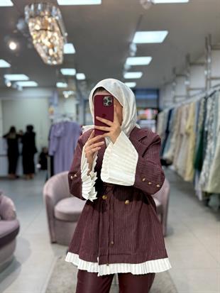 Kol Ağızları Piliseli Ceket-bordo