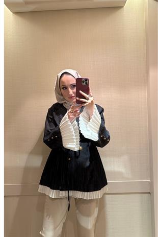 Kol Ağızları Piliseli Ceket-siyah 