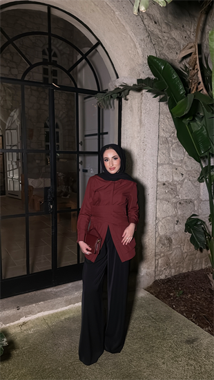 Korse Detaylı Tasarım Gömlek - Bordo