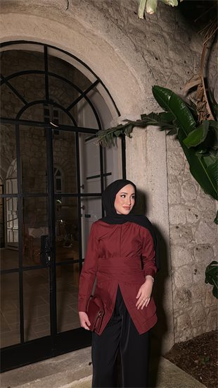 Korse Detaylı Tasarım Gömlek - Bordo