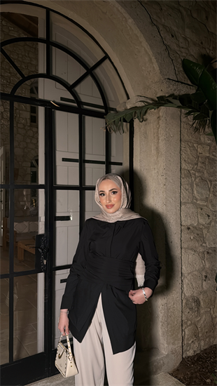 Korse Detaylı Tasarım Gömlek - Siyah