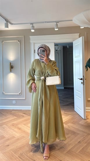 Kylie Bolerolu Vual Elbise Yağ yeşili