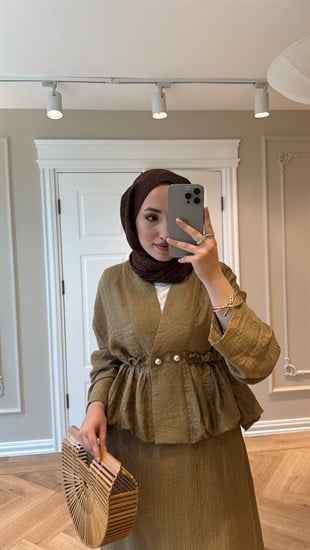 Layla Büzgülü Tencel Takım Soft Çağla