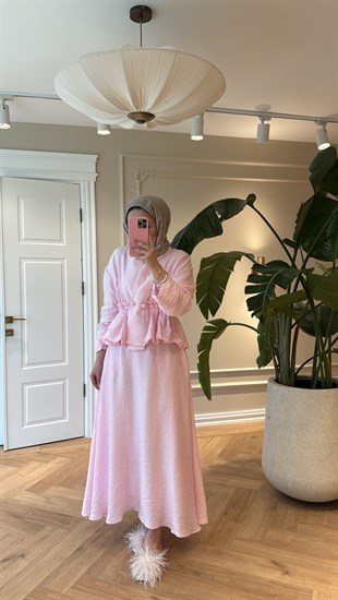 Layla Büzgülü Tencel Takım Soft Pembe