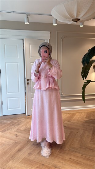 Layla Büzgülü Tencel Takım Soft Pembe