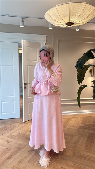 Layla Büzgülü Tencel Takım Soft Pembe