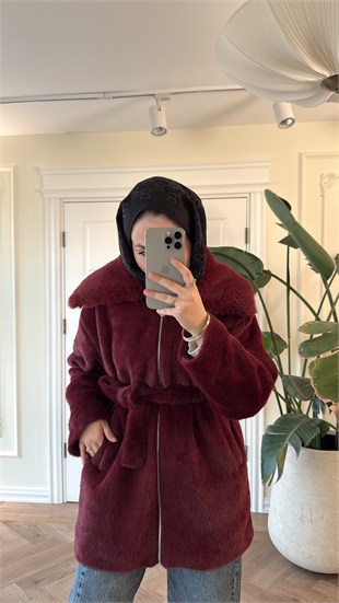 Lendi Kürklü Angora Kaban -Bordo