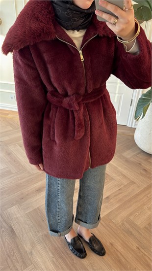Lendi Kürklü Angora Kaban -Bordo