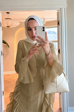 Lera Fırfır Detaylı Elbise - Çağla