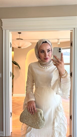 Lera Fırfır Detaylı Elbise - Ekru