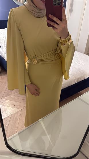 Lesgo Broş Detay Elbise- Butter Yellow 