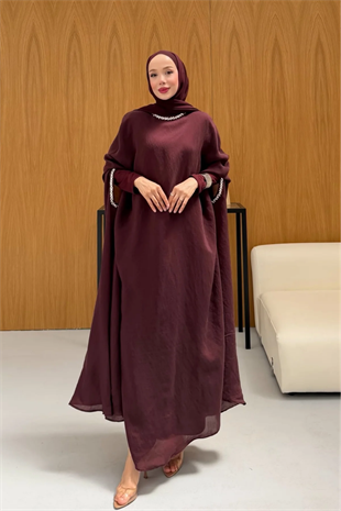 Leval Taş Detaylı Elbise  - Mürdüm