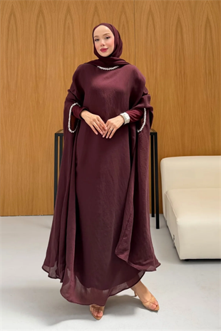 Leval Taş Detaylı Elbise  - Mürdüm