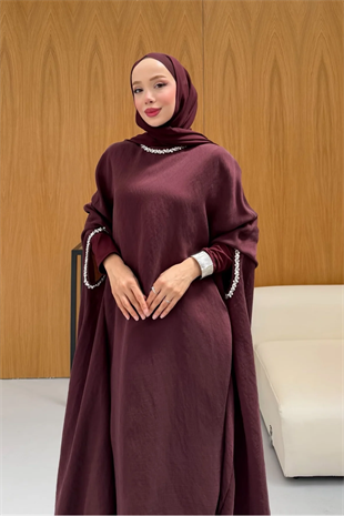 Leval Taş Detaylı Elbise  - Mürdüm