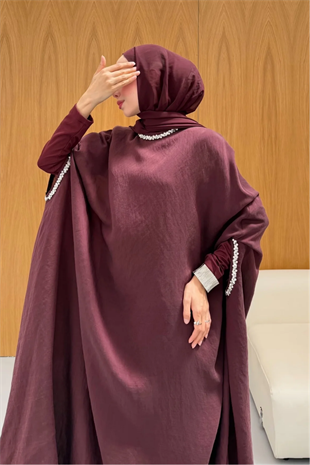 Leval Taş Detaylı Elbise  - Mürdüm