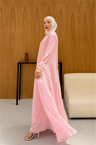 Leval Taş Detaylı Elbise  - Pembe