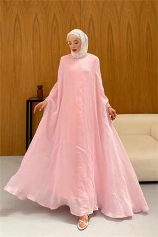 Leval Taş Detaylı Elbise  - Pembe