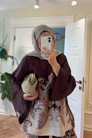 Lilyum Saten Pantolonlu Takım -  Kahverengi