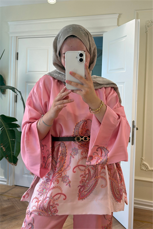 Lilyum Saten Pantolonlu Takım - Pembe