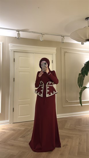 Lissa Swarovski Taş İşlemeli Korseli Abiye Elbise - Bordo 