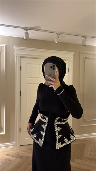 Lissa Swarovski Taş İşlemeli Korseli Abiye Elbise - Siyah (Ön Sipariş)