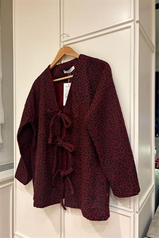 Lıze Leopar Ceket-Bordo