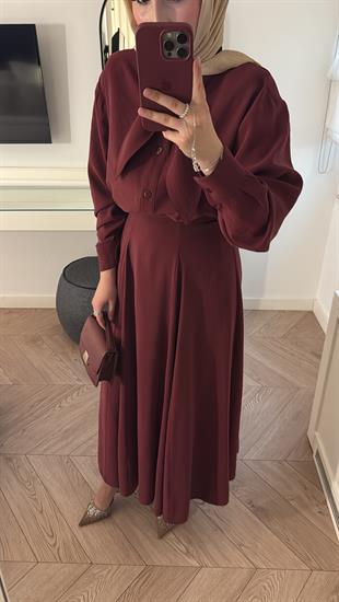 Luna Önden Bağlama Etekli Takım - Bordo