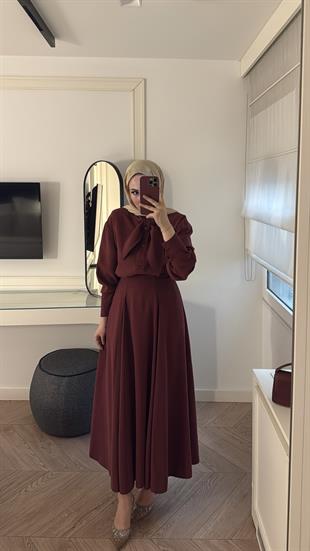 Luna Önden Bağlama Etekli Takım - Bordo