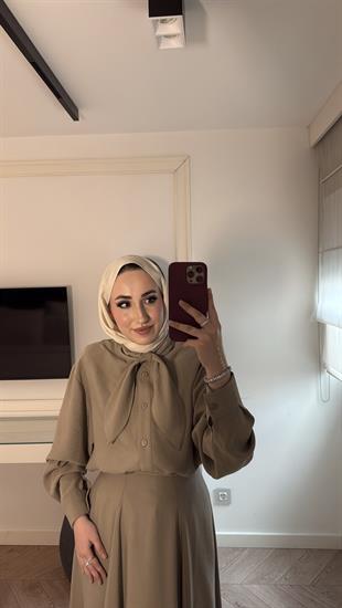 Luna Önden Bağlama Etekli Takım - Vizon