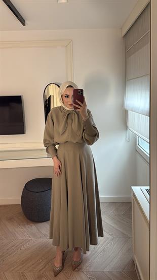 Luna Önden Bağlama Etekli Takım - Vizon