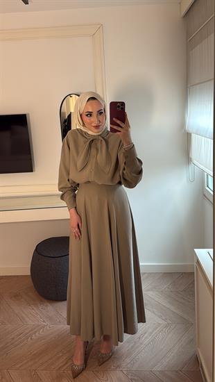 Luna Önden Bağlama Etekli Takım - Vizon