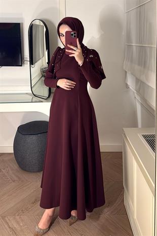 Mavera Taşlı Premium Elbise-Bordo (ÖN SİPARİŞ )