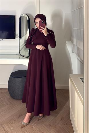 Mavera Taşlı Premium Elbise-Bordo (ÖN SİPARİŞ )
