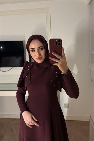 Mavera Taşlı Premium Elbise-Bordo (ÖN SİPARİŞ )