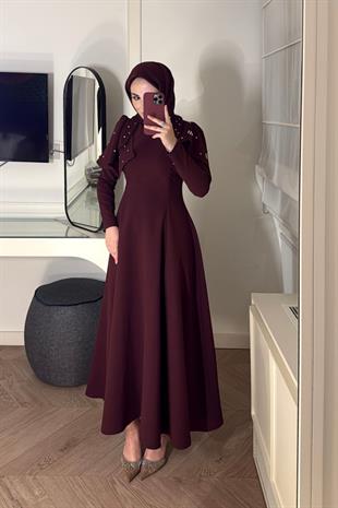 Mavera Taşlı Premium Elbise-Bordo (ÖN SİPARİŞ )