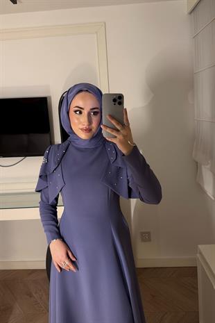 Mavera Taşlı Premium Elbise-Lila(ÖN SİPARİŞ)
