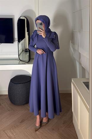 Mavera Taşlı Premium Elbise-Lila(ÖN SİPARİŞ)