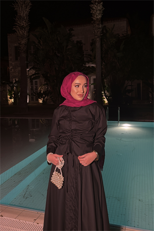 Meva Kurdele Detaylı Premium Poplin Takım - Siyah 