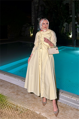 Meva Kurdele Detaylı Premium Poplin Takım - Butter Yellow
