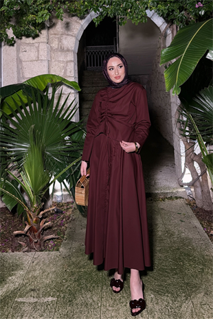 Meva Kurdele Detaylı Premium Poplin Takım - Bordo  