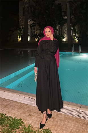 Meva Kurdele Detaylı Premium Poplin Takım - Siyah 