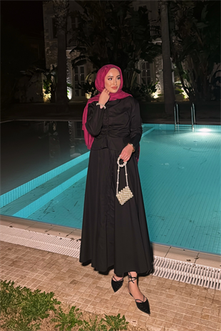 Meva Kurdele Detaylı Premium Poplin Takım - Siyah 