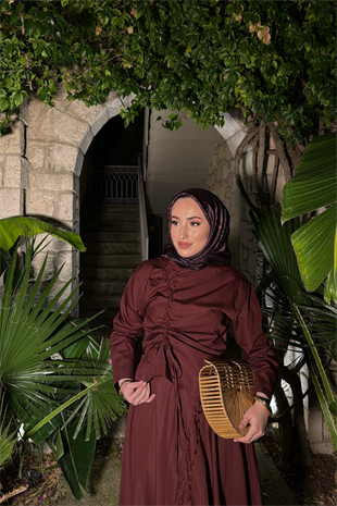 Meva Kurdele Detaylı Premium Poplin Takım - Bordo  